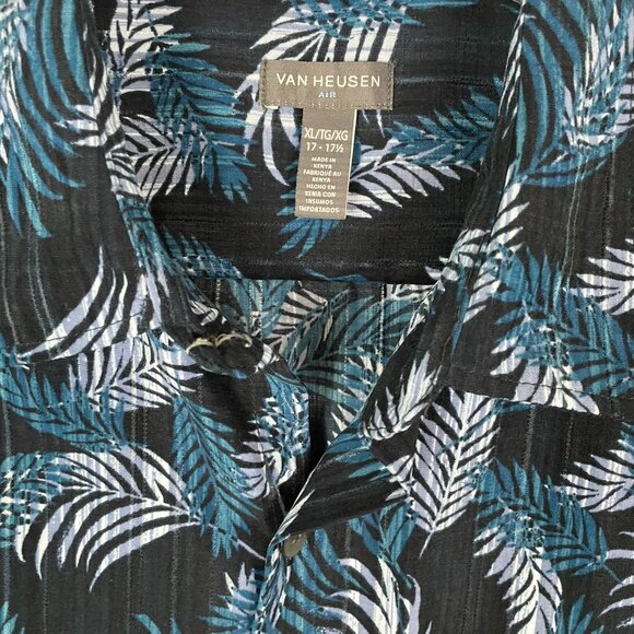 Van Heusen Men’s Air Short Sleeve Button Down Shirt – Blue Leaf Print – Size XL - Picture 3 of 15